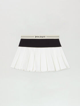 PALM ANGELS Classic Logo Pleated Skirt OFF WHITE BLACK PWCC095S26FAB001