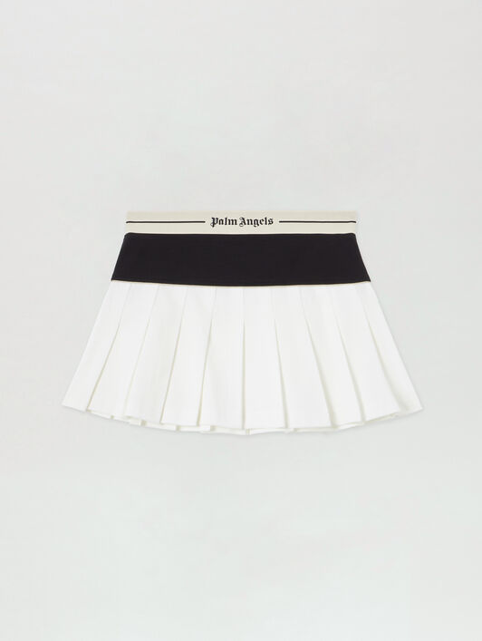 PALM ANGELS Classic Logo Pleated Skirt OFF WHITE BLACK PWCC095S26FAB001