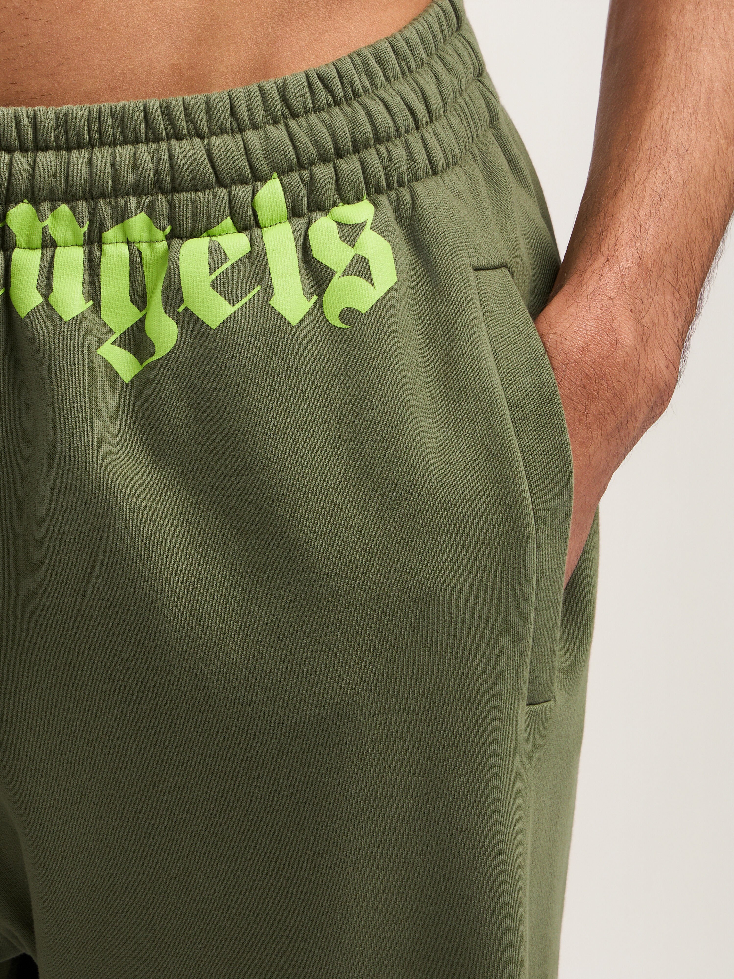 PALM ANGELS Waist Logo Sweatpants MILITARY GREEN LIME PMCH025S26FLE001
