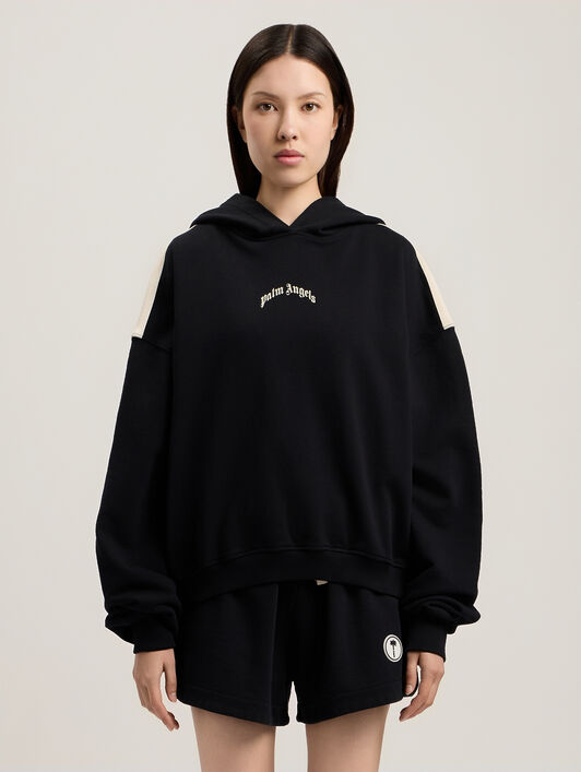PALM ANGELS Curved Logo Loose Crop Hoodie BLACK TOFU PWBB076S26FLE001