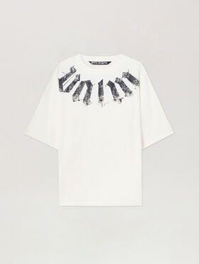 PALM ANGELS Big Neck Logo Loose T-Shirt OFF WHITE BLACK PMAA10DS26JER002