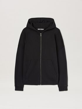 PALM ANGELS  Curved Logo zippered Hoodie IVORY - BLACK PMBA080S25FLE002