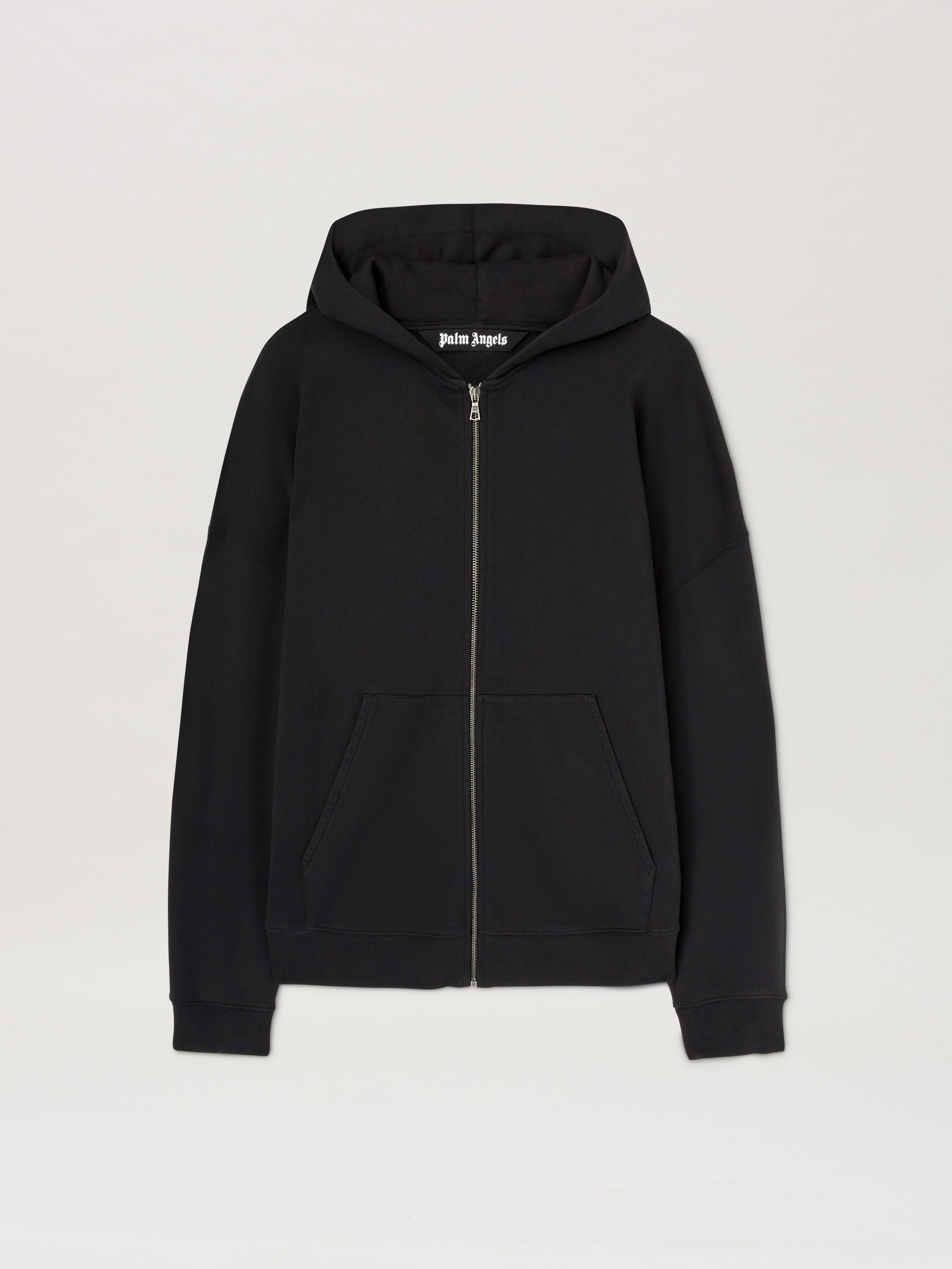 PALM ANGELS  Hoodie mit geschwungenem Logo und Reißverschluss BLACK - OFF WHITE PMBE016S25FLE003