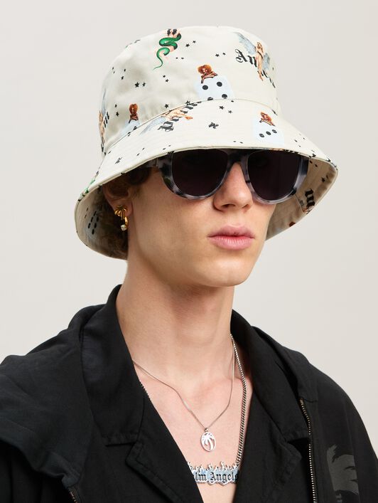PALM ANGELS  Pin up all over Bucket hat IVORY - MULTICOLOR PMLA039S25FAB004