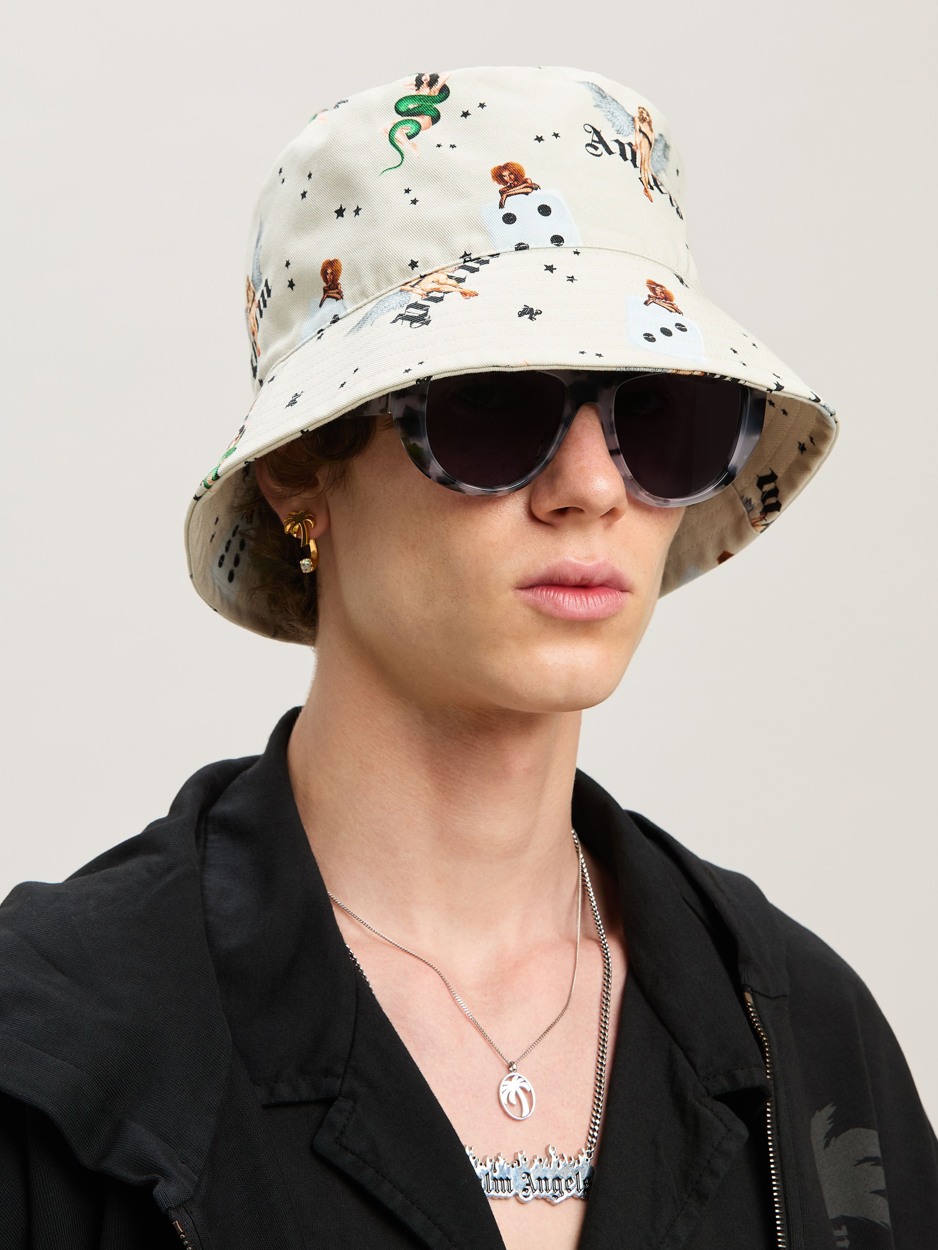 PALM ANGELS  Pin up all over Bucket hat IVORY - MULTICOLOR PMLA039S25FAB004