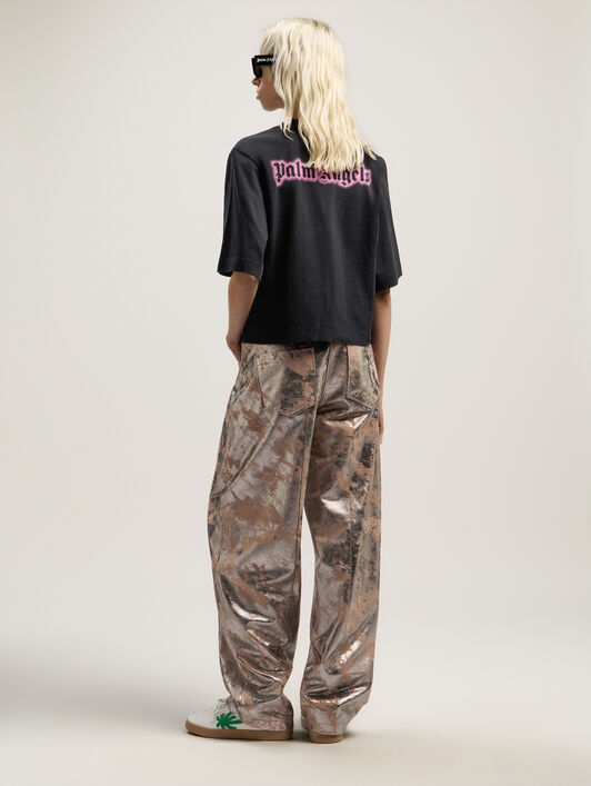PALM ANGELS Classic Logo Cropped Tee BLACK - PINK PWAA079F25JER003