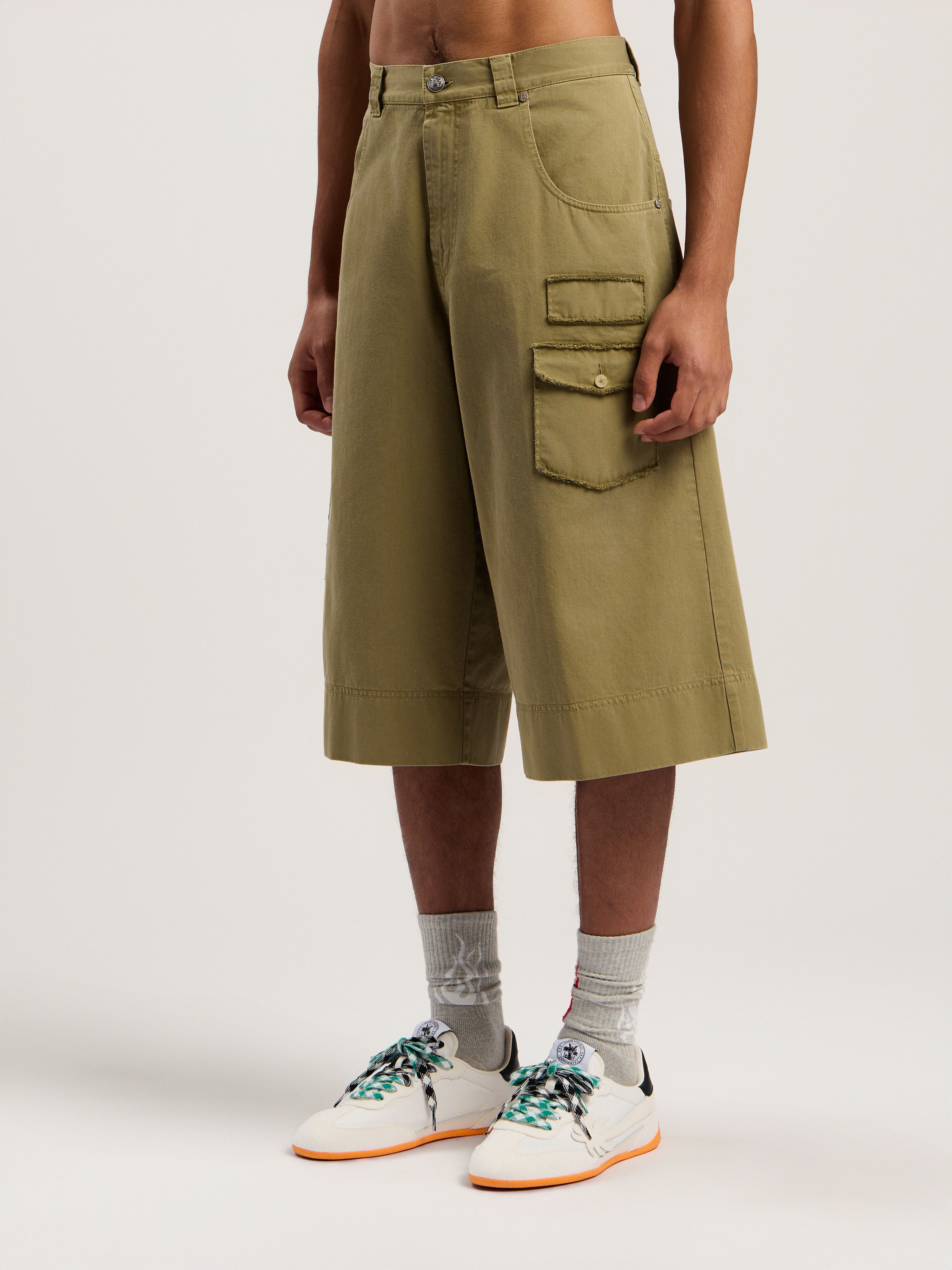 PALM ANGELS Military Patch Bermuda Shorts ARMY GREEN - MULTICOLOR PMCB05AF25FAB001