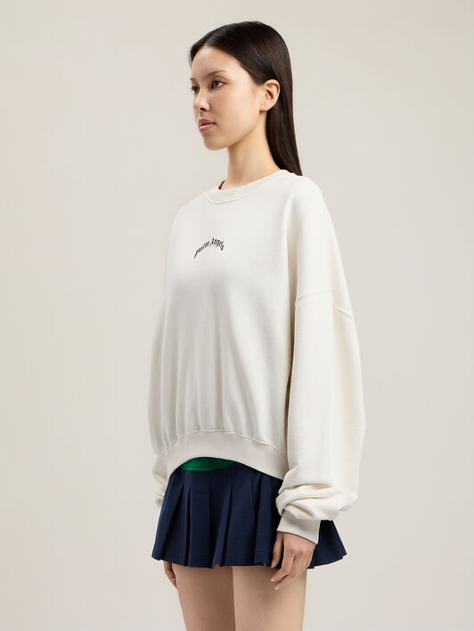 PALM ANGELS Curved Logo Loose Crop Sweatshirt OFF WHITE BLACK PWBA05DS26FLE001