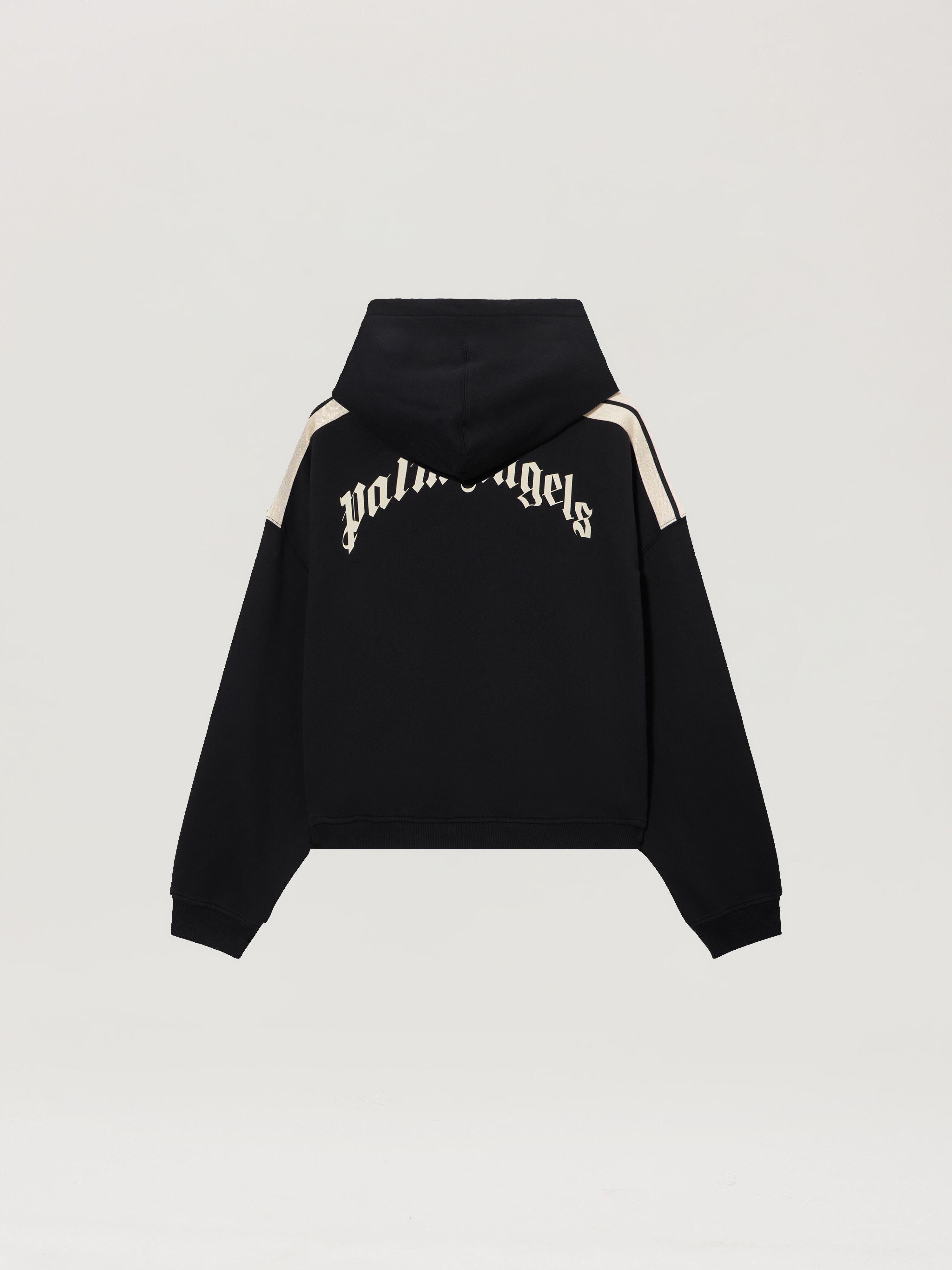 Curved Logo Loose Crop Hoodie in BLACK TOFU for Women | Palm Angels® Curved Logo Loose Crop Hoodie in BLACK TOFU for Women | Palm Angels®