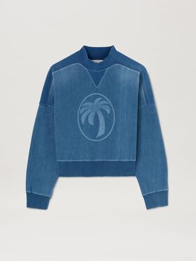 PALM ANGELS  Sweatshirt mit lasergravierter Palme BLACK - SILVER PWBA057S25FAB001