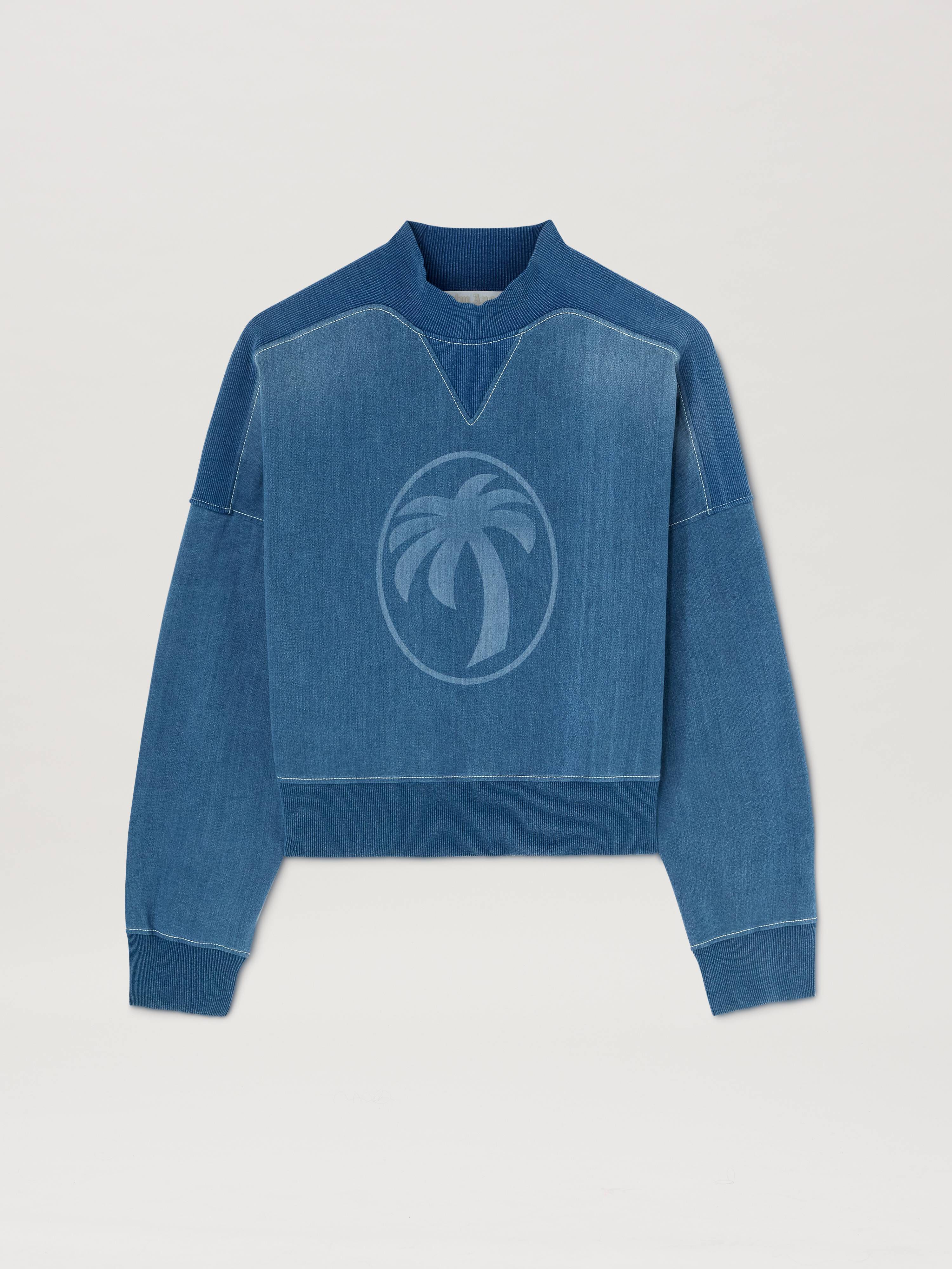 PALM ANGELS  Oval Palm lasered Sweatshirt INDIGO BLUE - LIGHT BLUE PWBA053S25FAB001