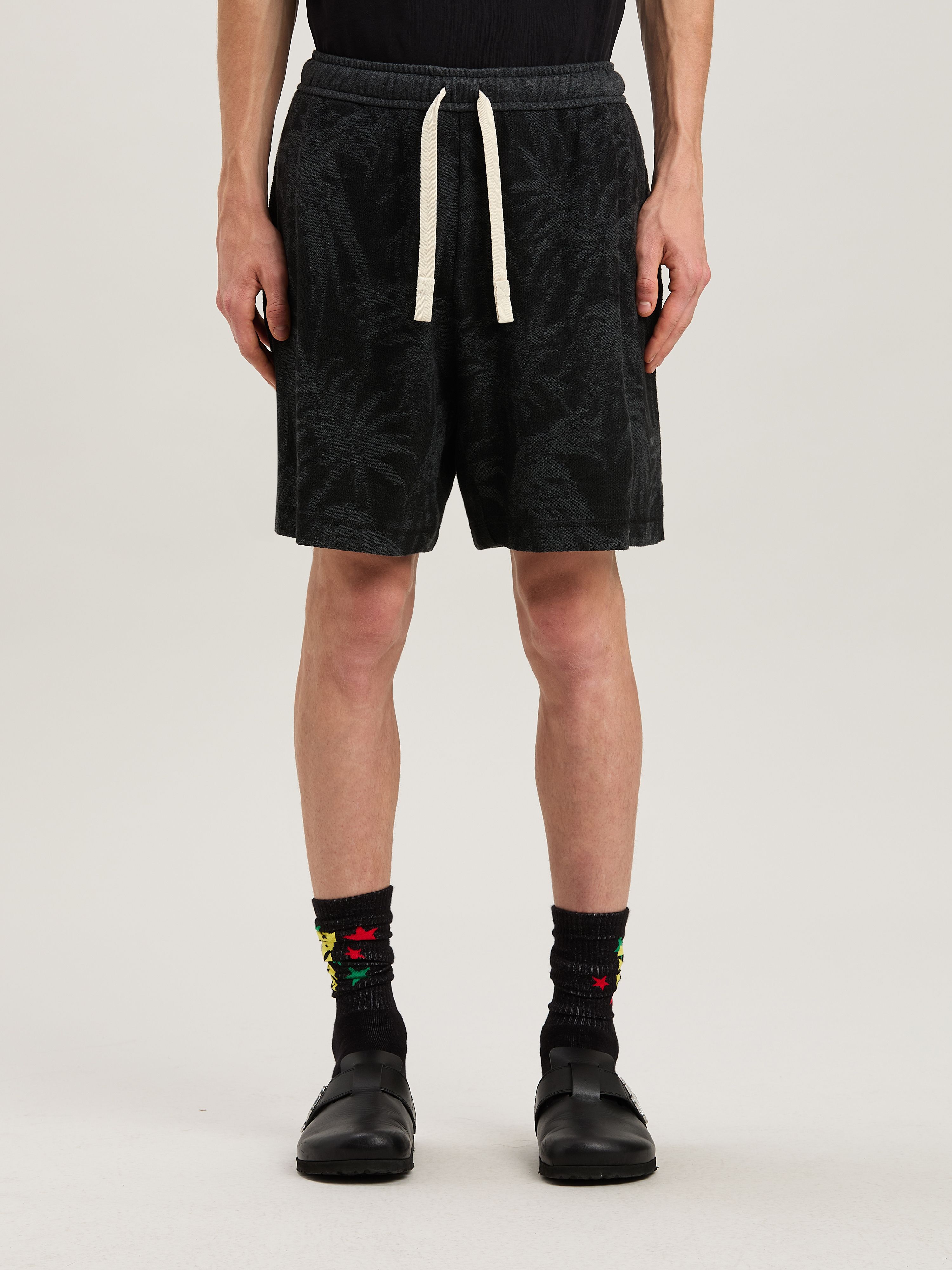 PALM ANGELS  Palms Curved Logo Shorts NERO - GRIGIO PMCI025S25FAB001
