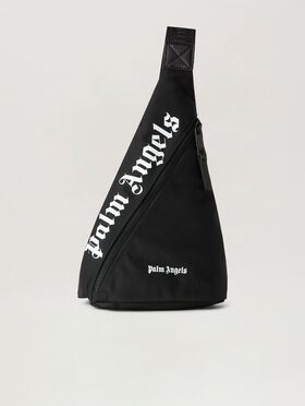 PALM ANGELS Curved Logo Shoulder Bag BLACK WHITE PMNQ01DS26FAB001