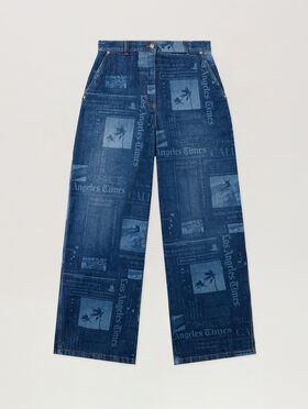 PALM ANGELS Newsprint Baggy Denim Pants MEDIUM BLUE - DUSTY BLUE PWYB040F25DEN001