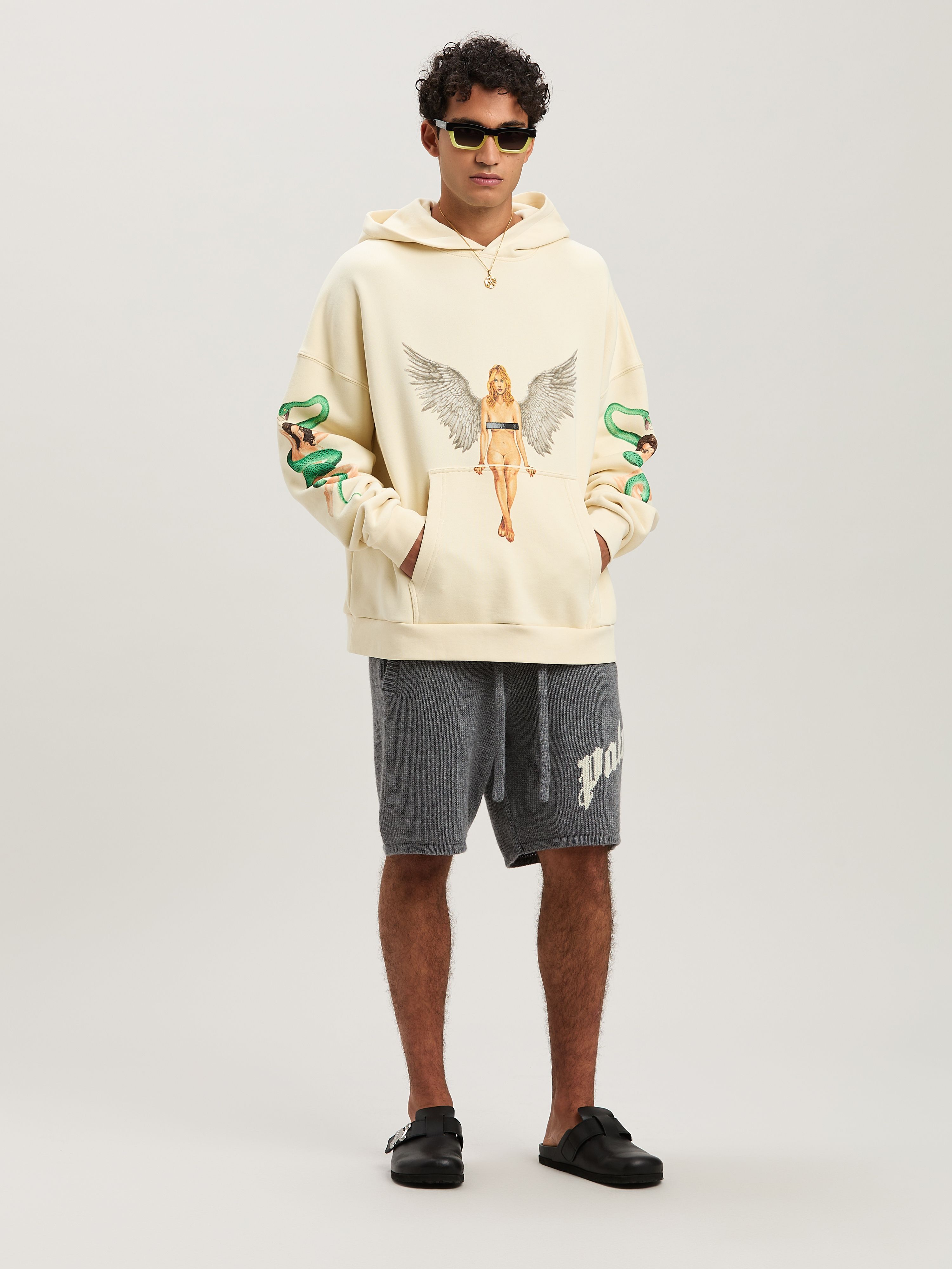 PALM ANGELS  Pin up hoodie IVORY - BLACK PMBB155S25FLE002