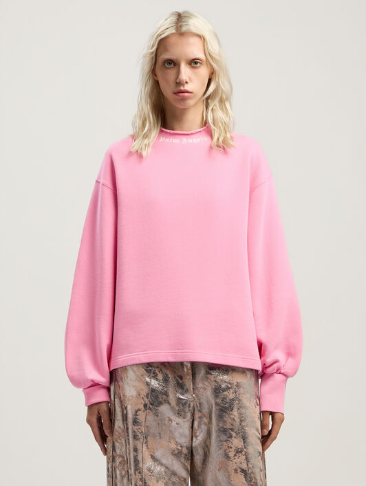 PALM ANGELS Curved Logo Collar Balloon Sweatshirt PINK - OFF WHITE PWBA05EF25FLE001