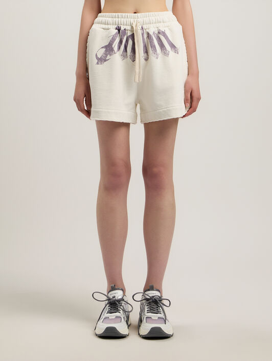 PALM ANGELS Big Waist Logo Sweatshorts OFF WHITE LILAC PWCI017S26FLE001