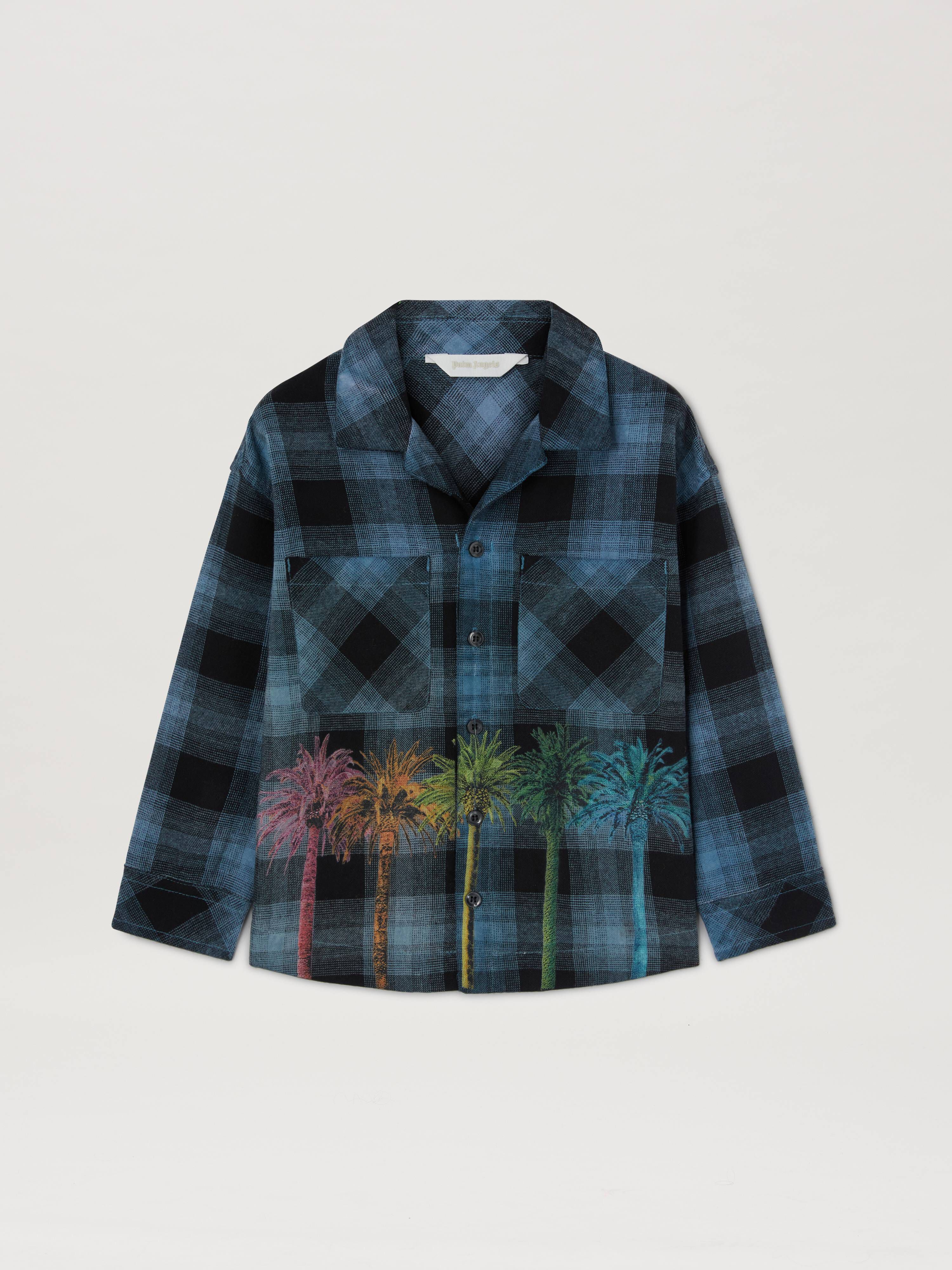 PALM ANGELS  Flannel printed shirt DUSTY BLUE YELLOW PBGE006S25FAB001
