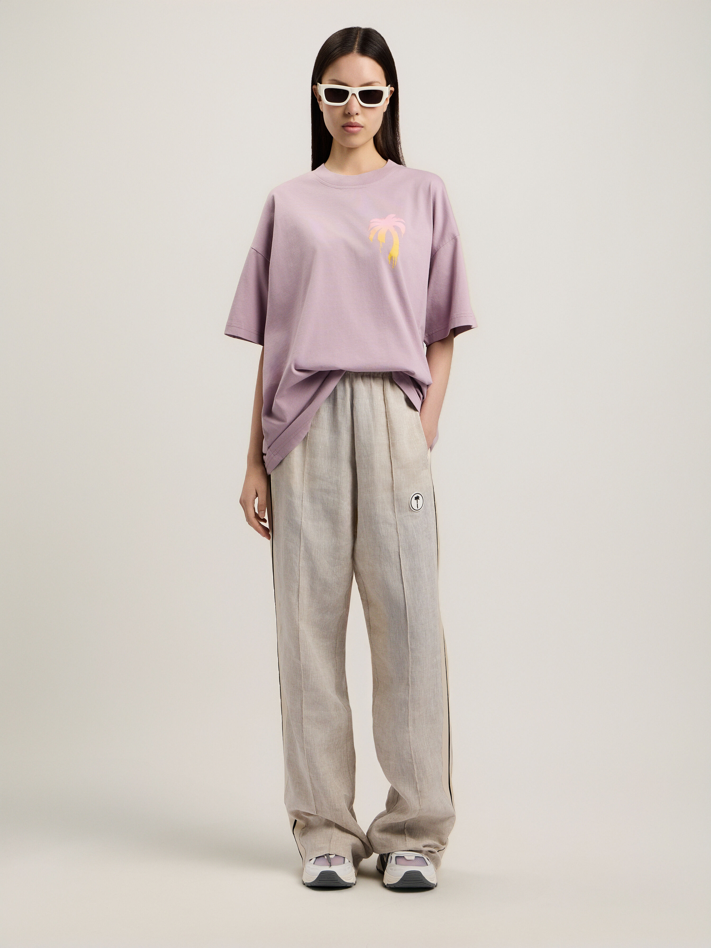 PALM ANGELS I Love PA Loose T-Shirt LILAC WHITE PWAA07BS26JER004