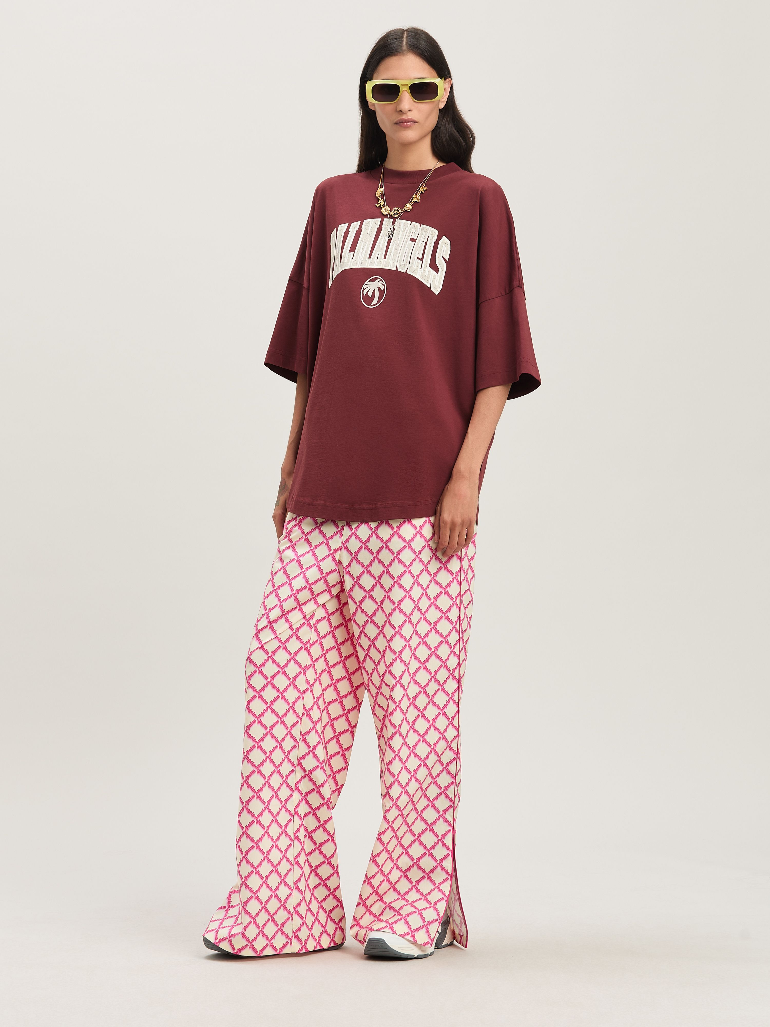 PALM ANGELS  Net logo Pants IVORY - FUCHSIA PWCA156S25FAB001