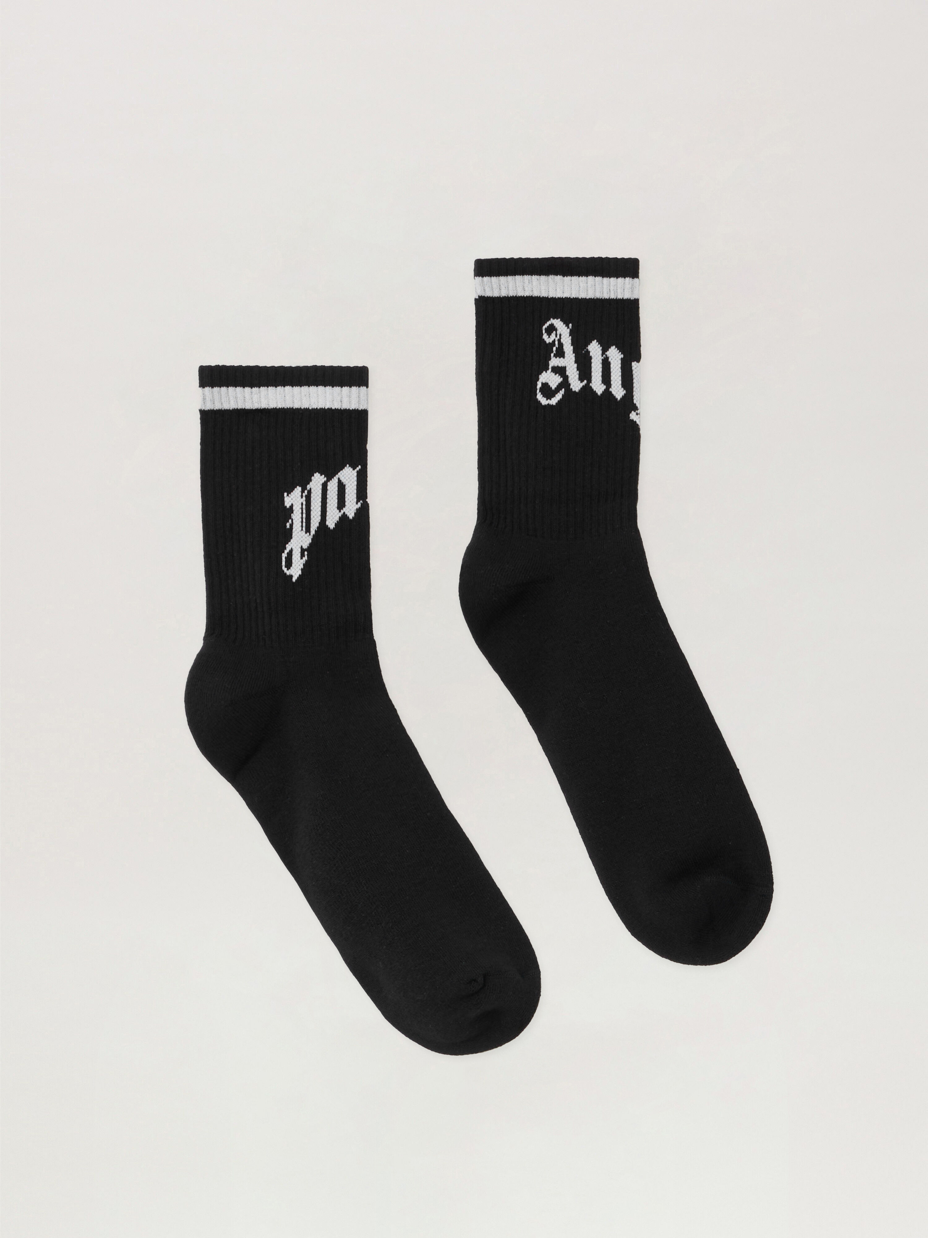 PALM ANGELS Curved Logo Track Socks BLACK - OFF WHITE PMRA008F25FAB002