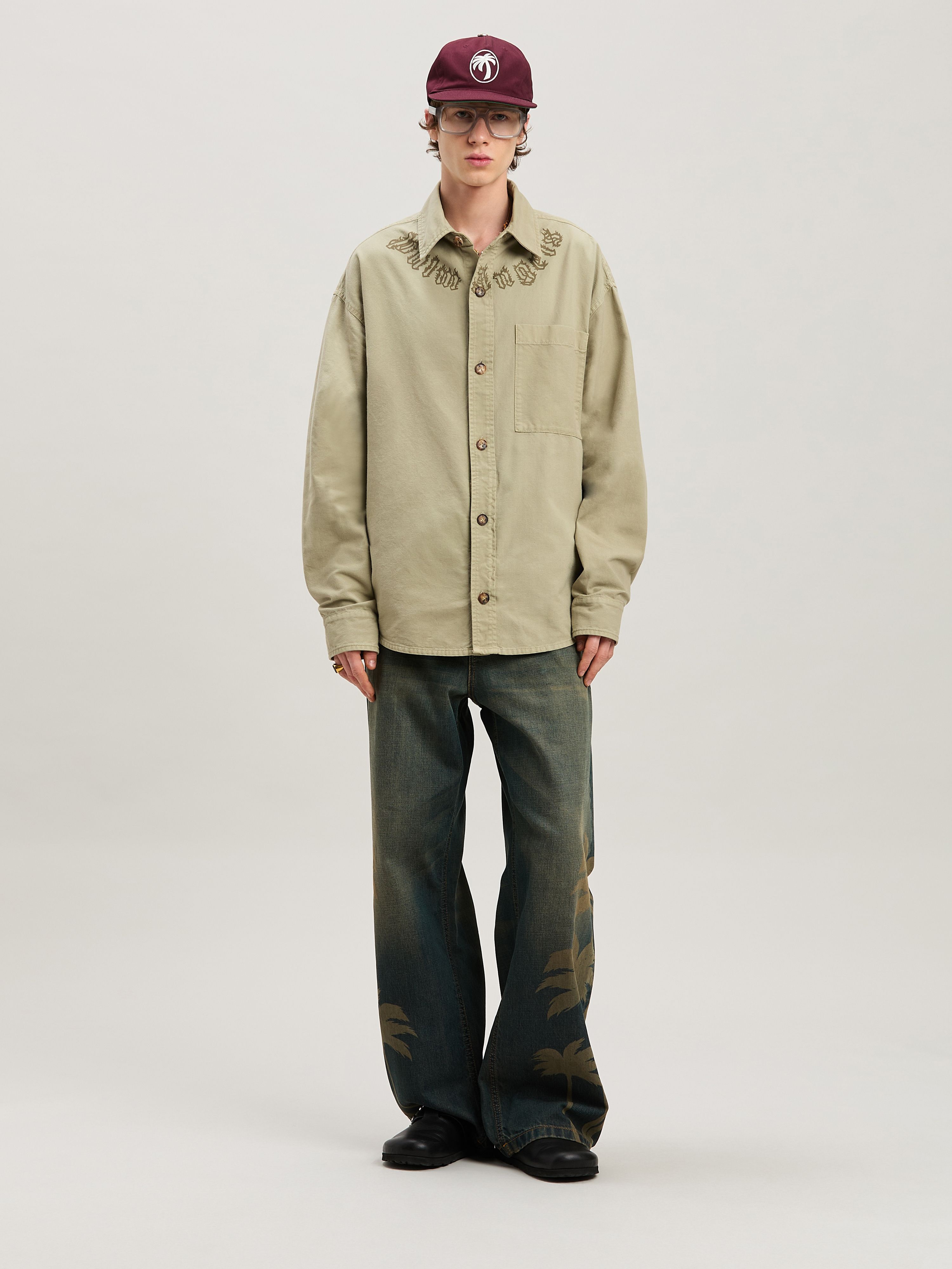 PALM ANGELS  Palm lasered denim pants MARRONE - GRIGIO PMYA049S25DEN001