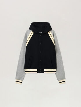 PALM ANGELS Curved Logo Track Varsity BLACK - GREY MELANGE PMEK013F25FLE001