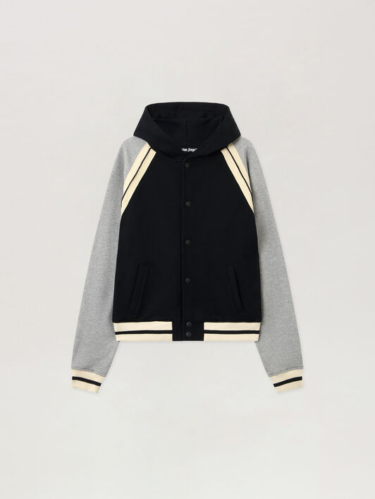 Curved Logo Varsity Jacket PALM ANGELS Curved Logo Varsity Jacket BLACK - GREY MELANGE PMEK013F25FLE001