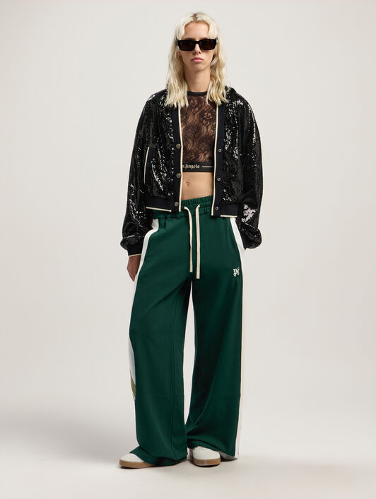 Curved Logo Sequin Crop Jacket PALM ANGELS Curved Logo Sequin Crop Jacket BLACK - OFF WHITE PWEA129F25FAB001