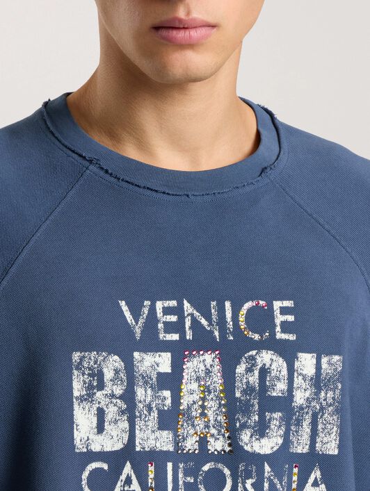 PALM ANGELS Cali Vibes Layered Tee L/S NAVY BLUE - OFF WHITE PAMAB03F26JR01