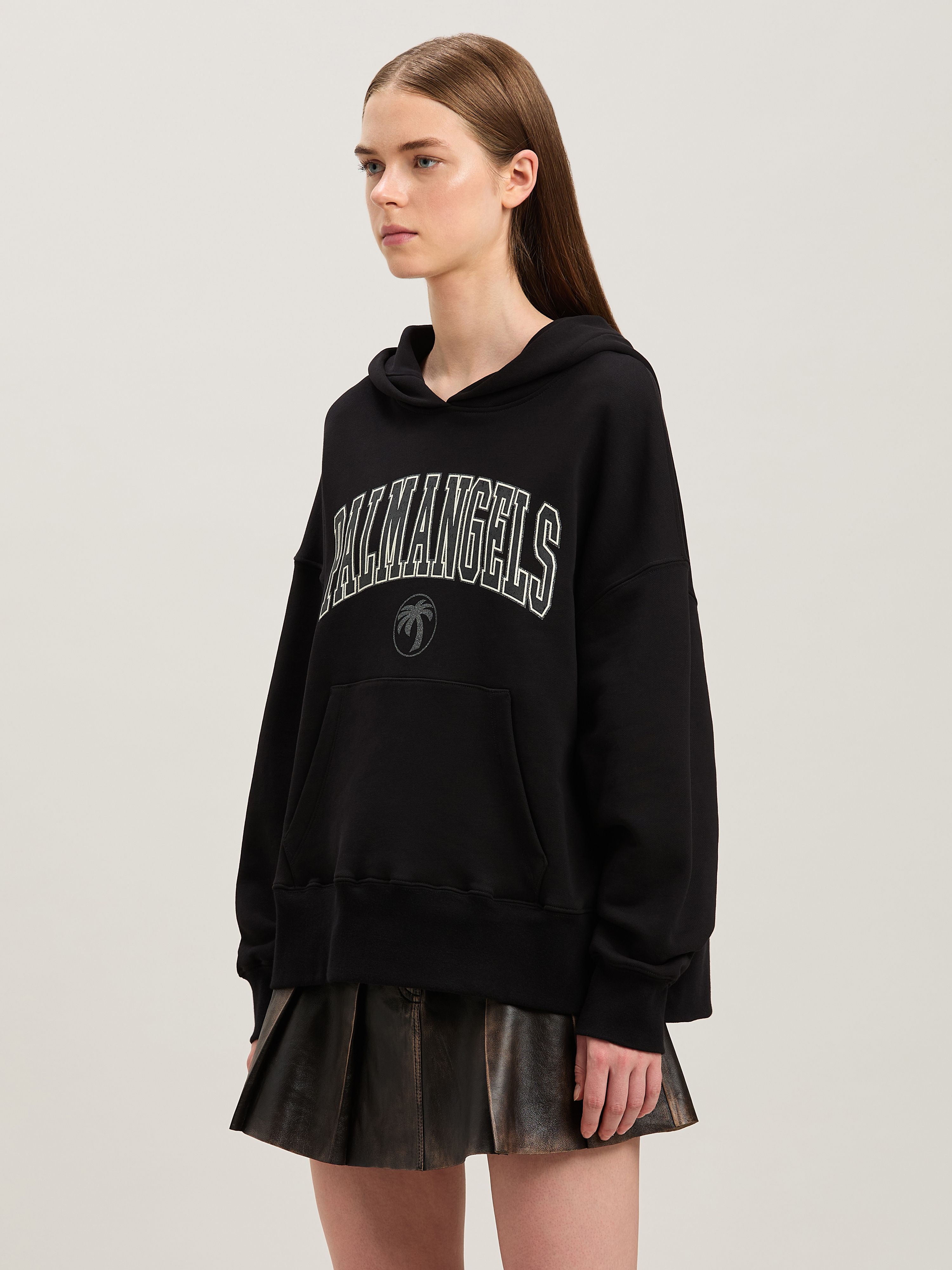PALM ANGELS  College Hoodie BLACK - IVORY PWBB023S25FLE001