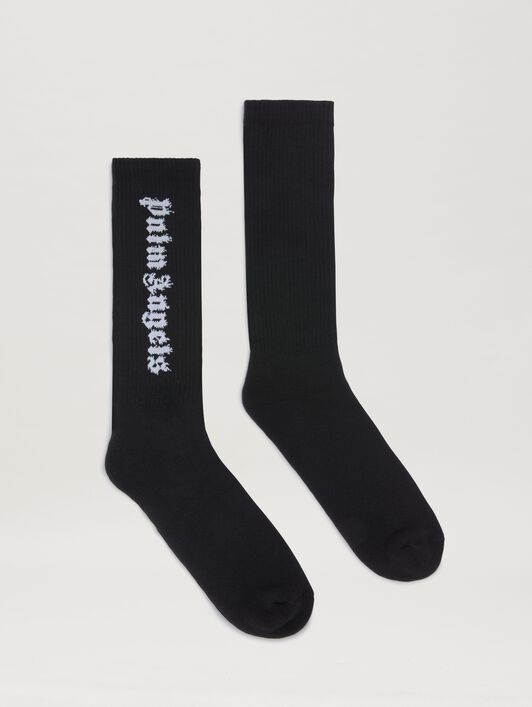 PALM ANGELS  Socken mit Flammen-Logo BLACK - WHITE PMRA001S25FAB003