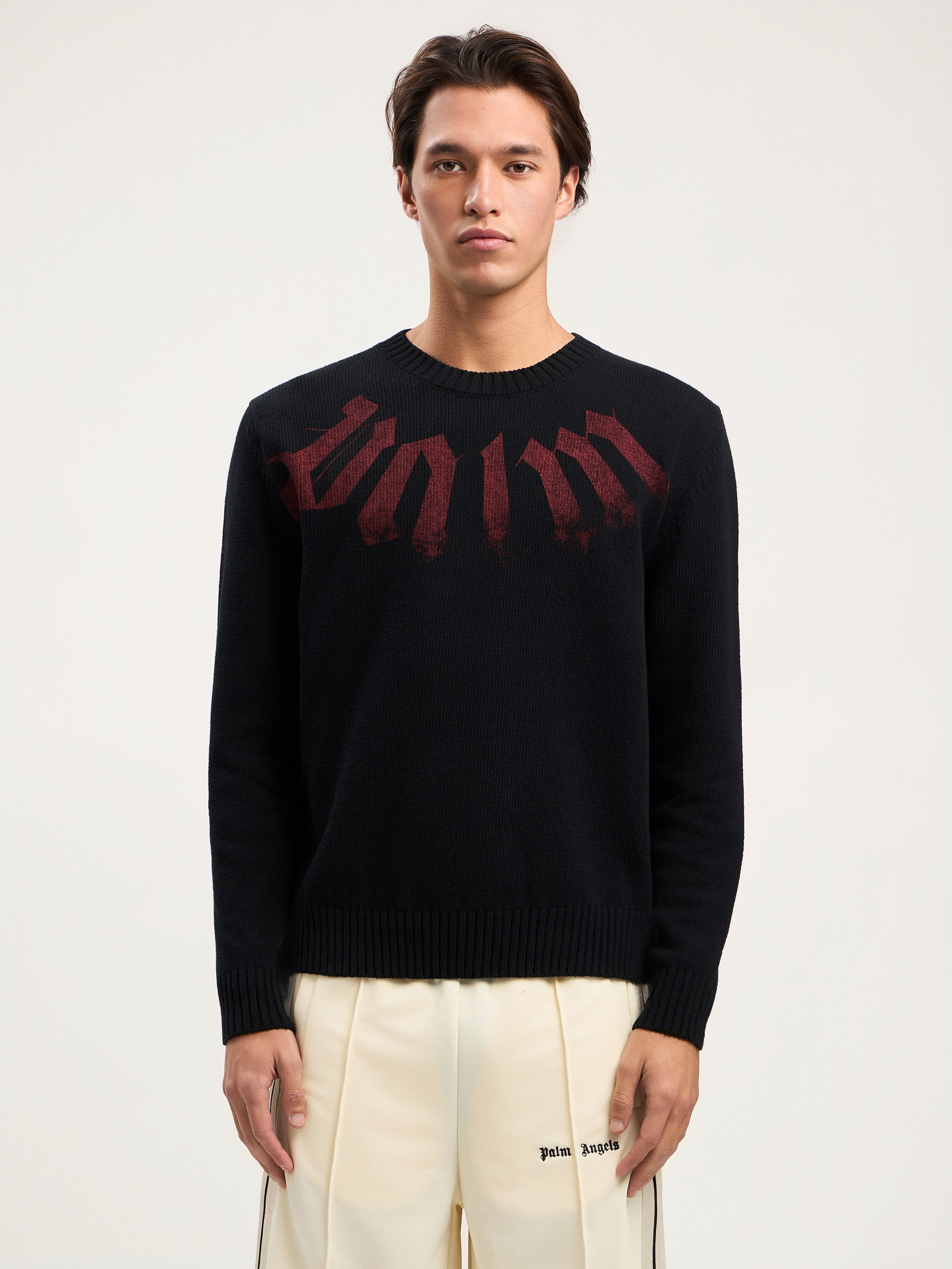 Big Neck Logo Sweater PALM ANGELS Big Neck Logo Sweater BLACK BURGUNDY PMHE08CS26KNI001