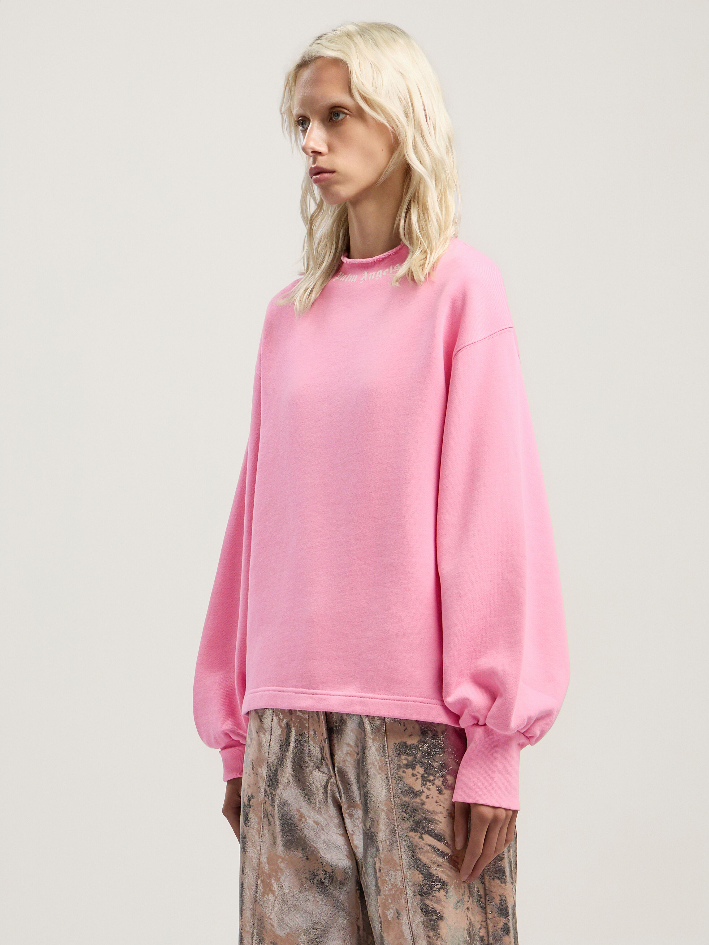 PALM ANGELS Curved Logo Collar Balloon Sweatshirt PINK - OFF WHITE PWBA05EF25FLE001