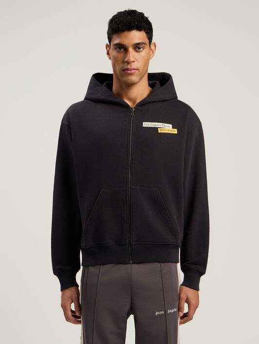 PALM ANGELS Paxlatimes News Zip Hoodie BLACK - OFF WHITE PMBE029F25FLE001