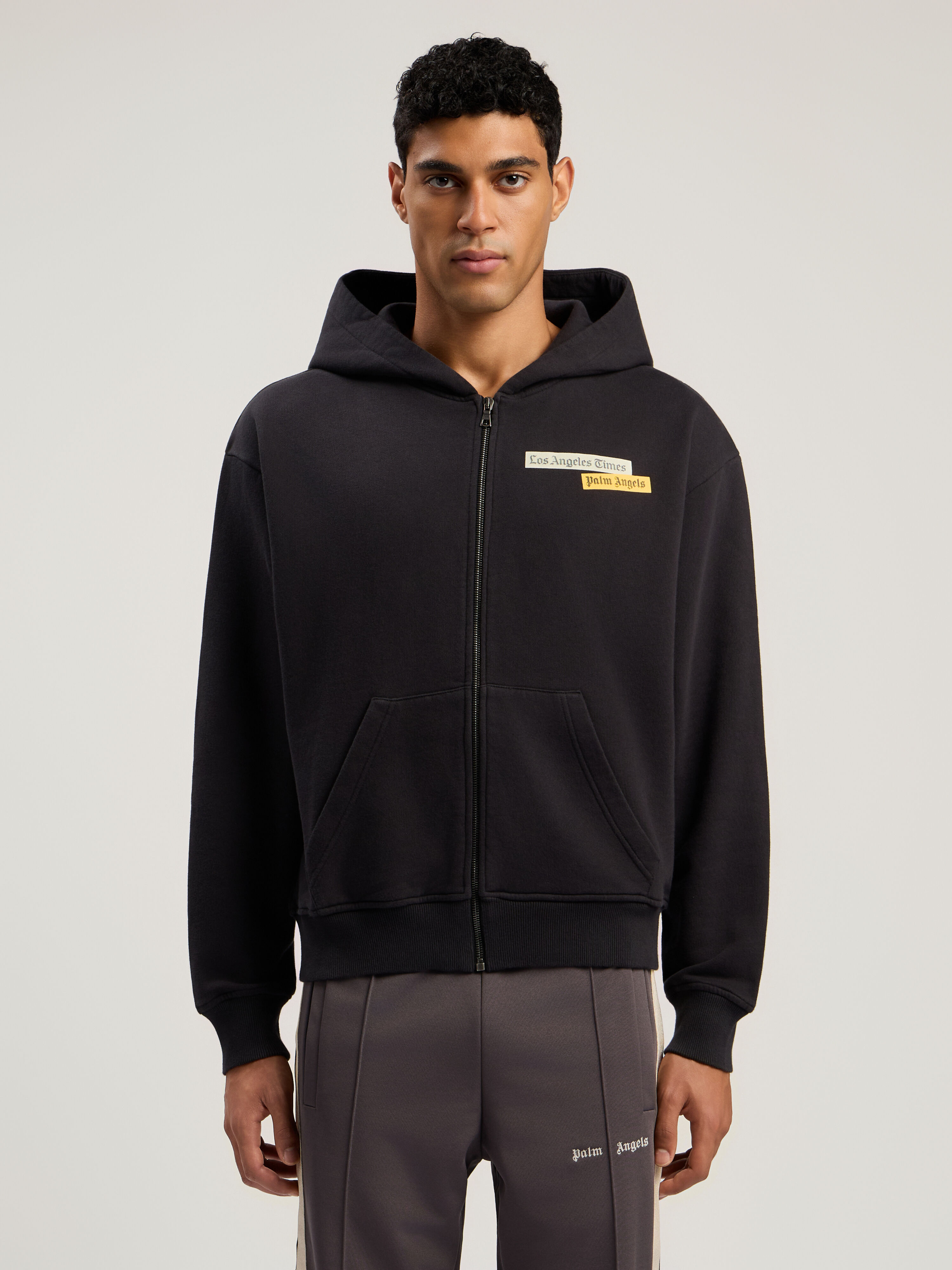 PALM ANGELS Paxlatimes News Zip Hoodie BLACK - OFF WHITE PMBE029F25FLE001