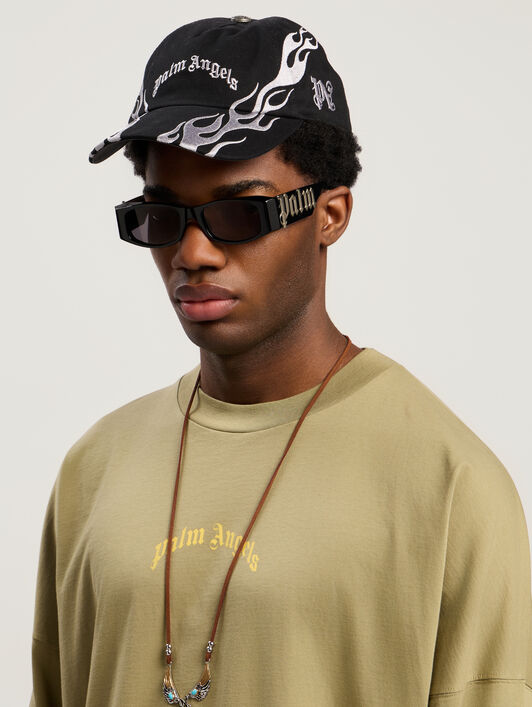 PALM ANGELS Curved Logo Flames Cap BLACK - LIGHT GREY PMLB104F25FAB006