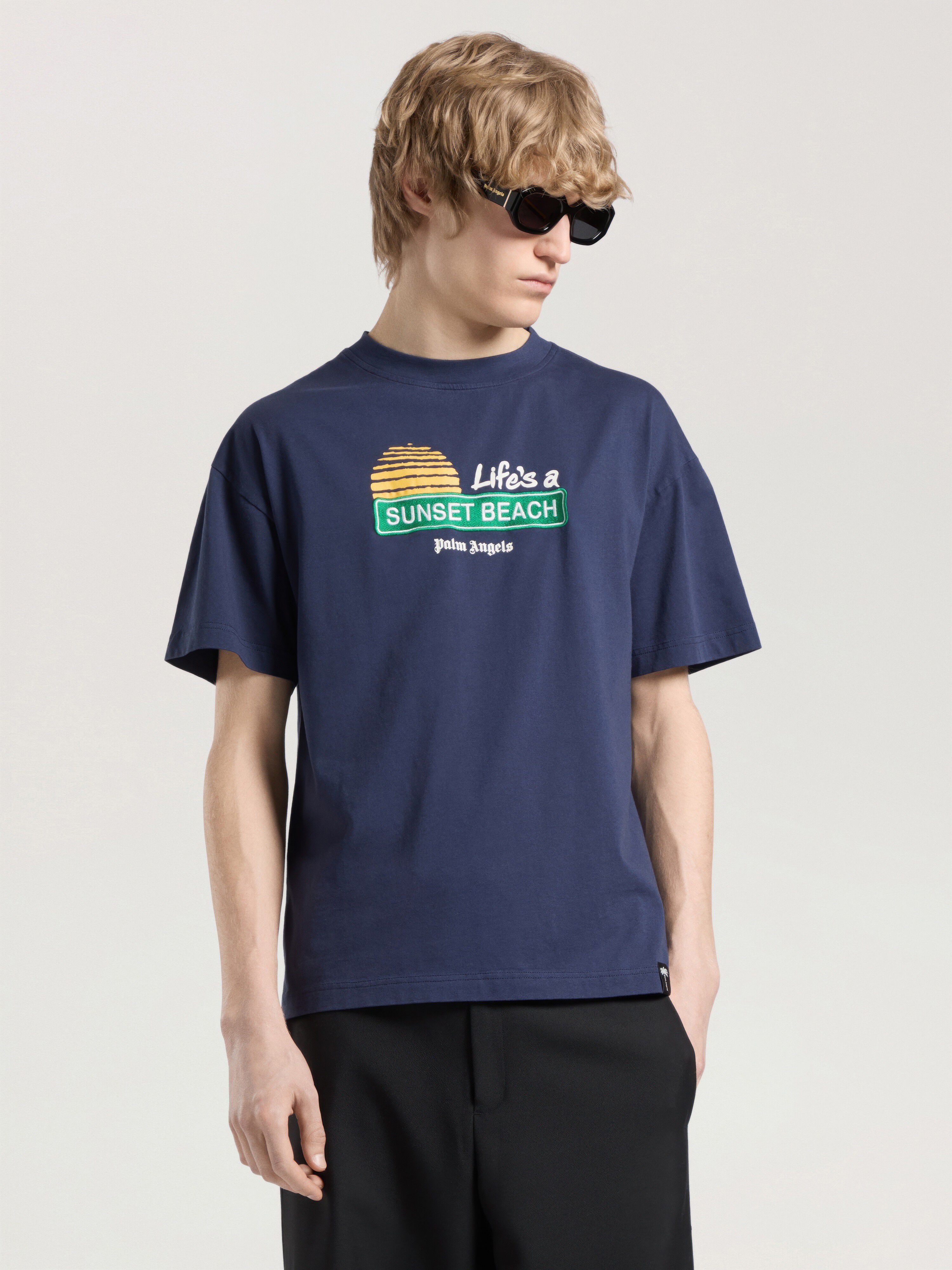 Sunset Signal Regular T-Shirt PALM ANGELS Sunset Signal Regular T-Shirt NAVY BLUE - GREEN PAMAA01W26JR11