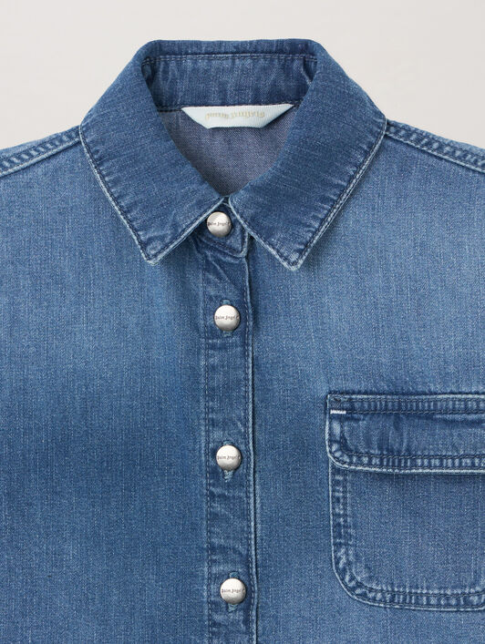 PALM ANGELS Chambray Overshirt Raw Edge CELESTE/LIGHT BLUE PGYD002S26DEN001