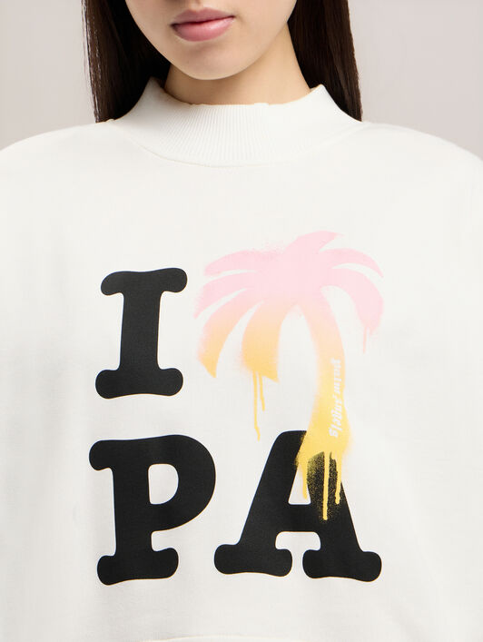 PALM ANGELS I Love PA Fitted Sweatshirt OFF WHITE BLACK PWBA016S26FLE003