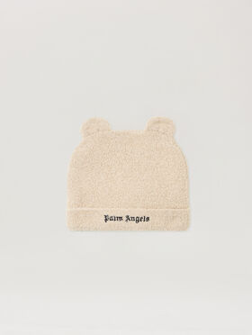 PALM ANGELS Logo Teddy Bear Knit Beanie ECRU - BROWN PBXY005F25KNI001