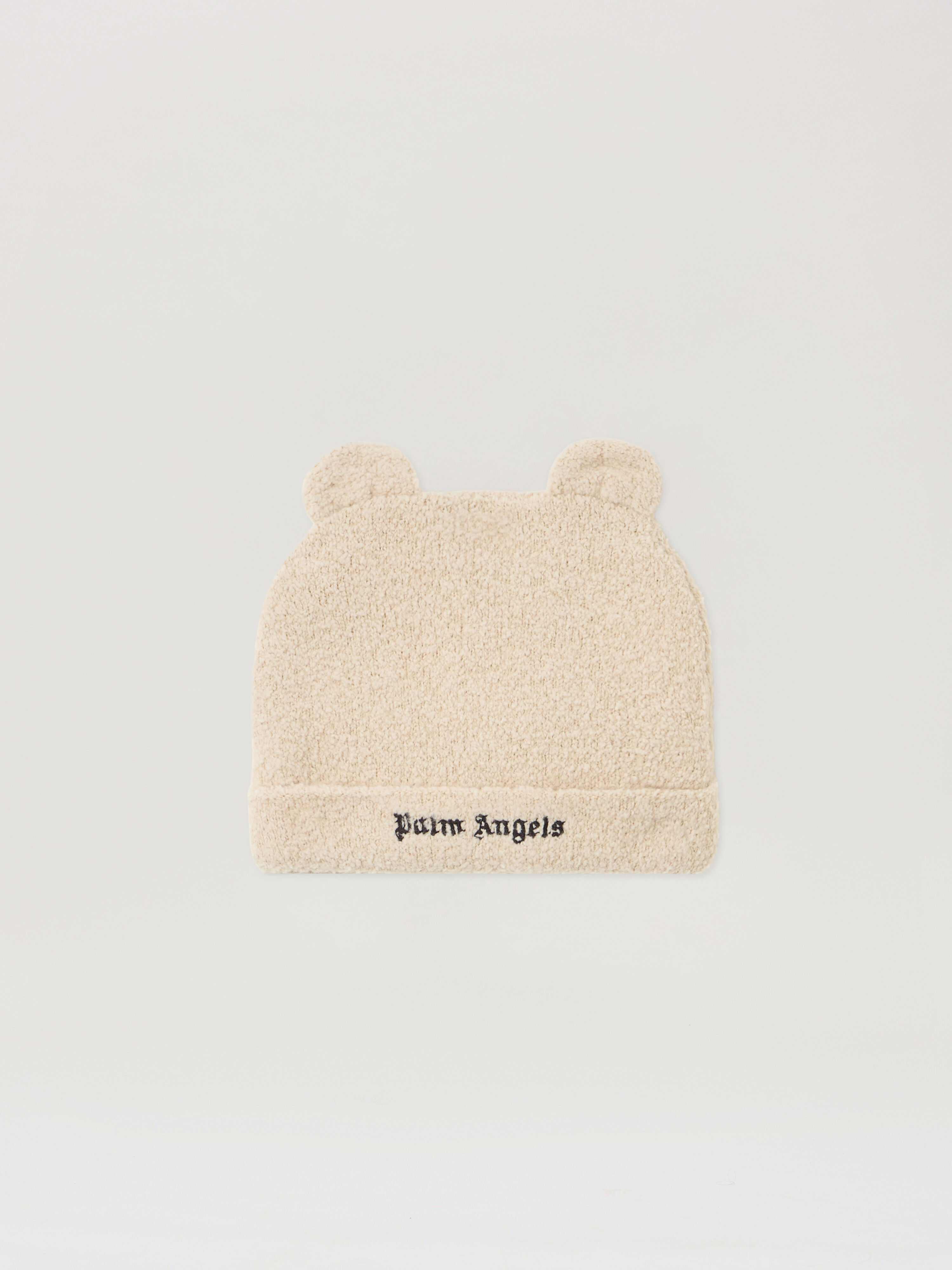 PALM ANGELS Logo Teddy Bear Knit Beanie ECRU - BROWN PBXY005F25KNI001