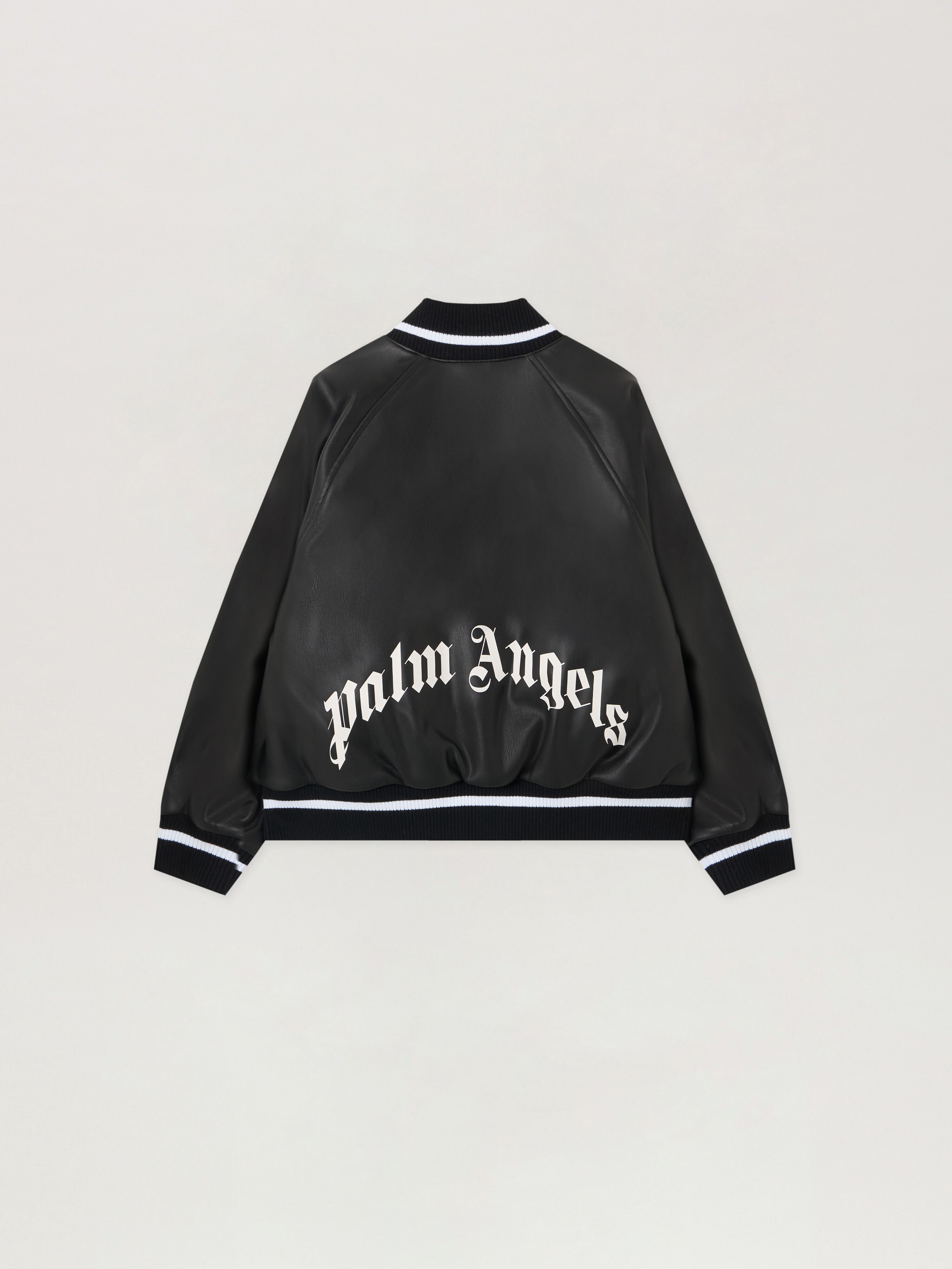 PALM ANGELS Curvedlogo Coated Varsityjkt BLACK - OFF WHITE PBEK001F25FAB001