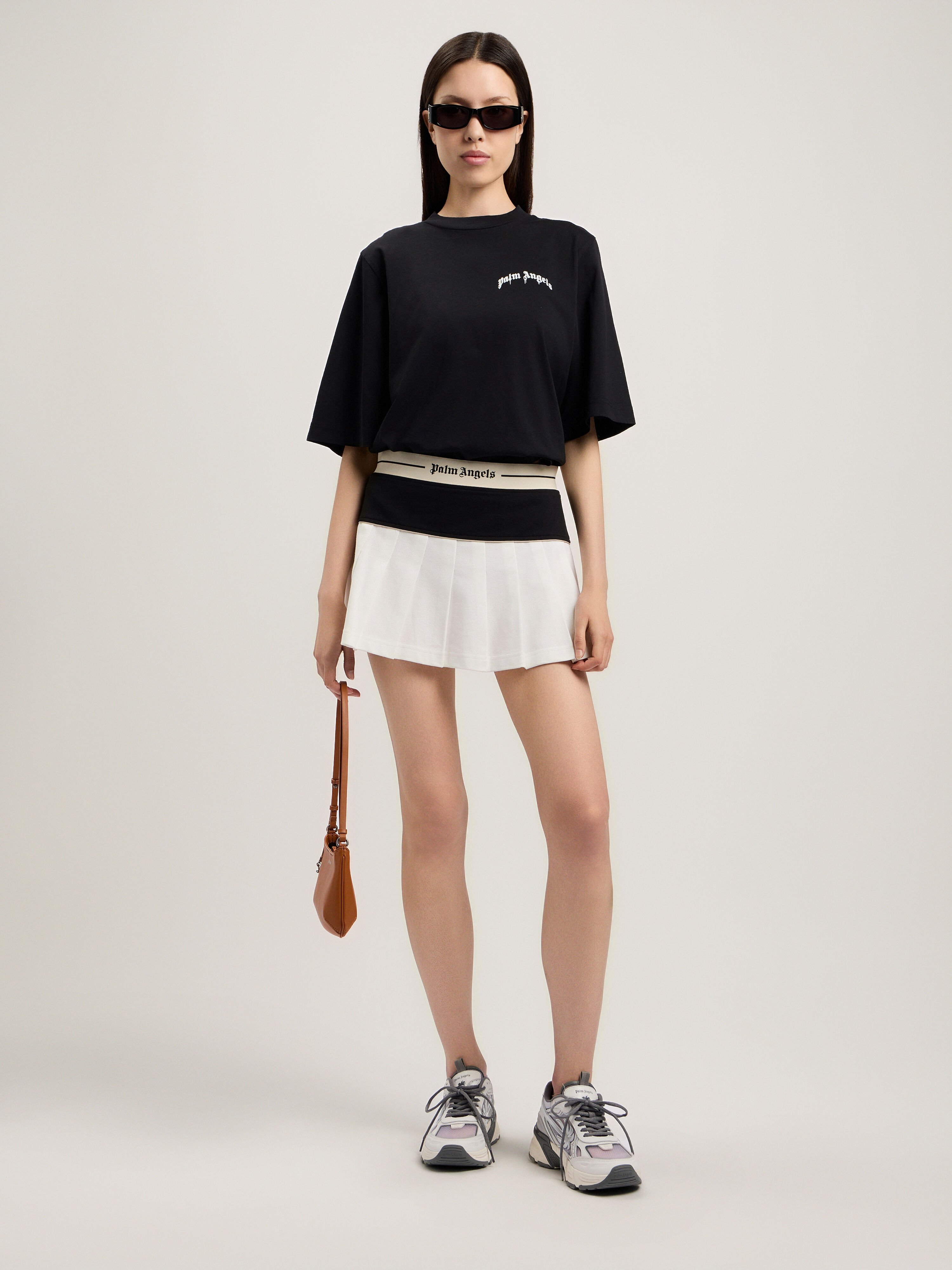 PALM ANGELS Mini Curved Logo Boxy T-Shirt BLACK OFF WHITE PWAA079S26JER003