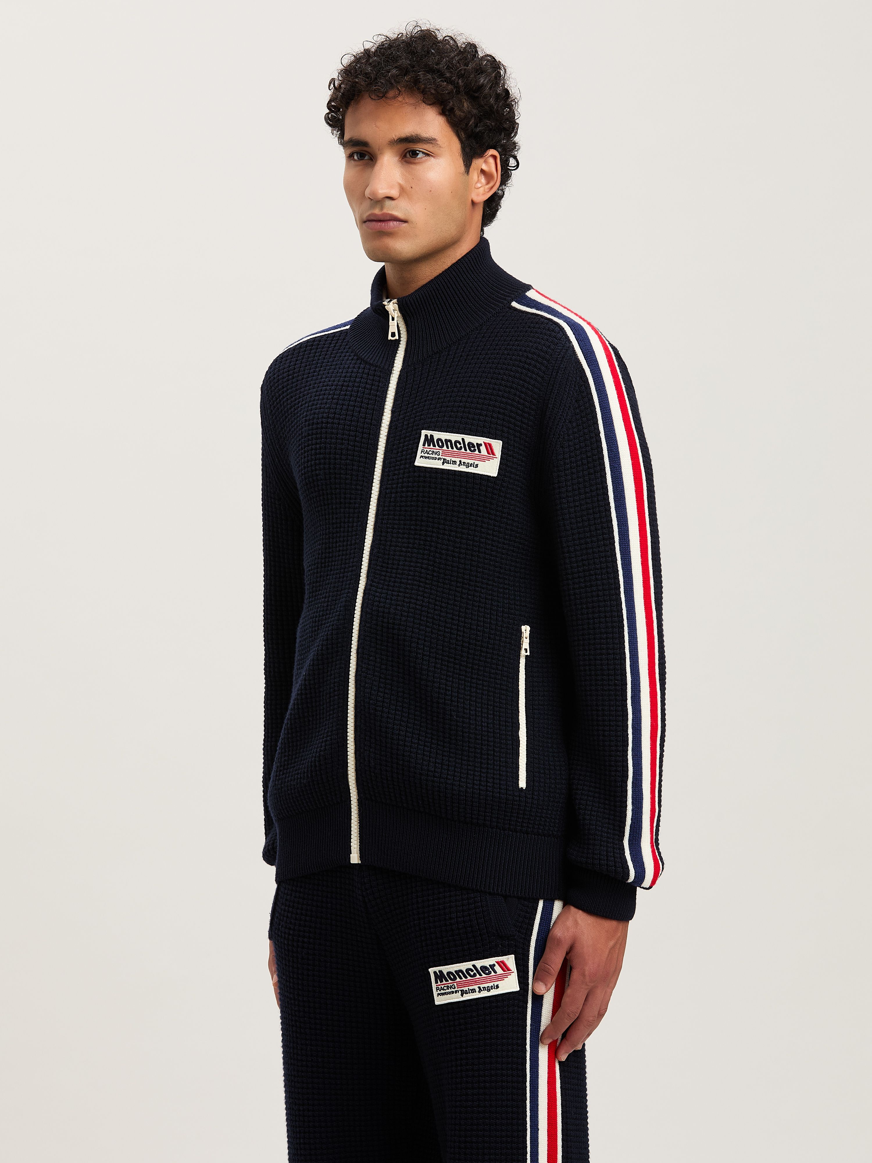 PALM ANGELS  Racing Cardigan Moncler x Palm Angels NAVY BLUE - WHITE PMHB036T25KNI001