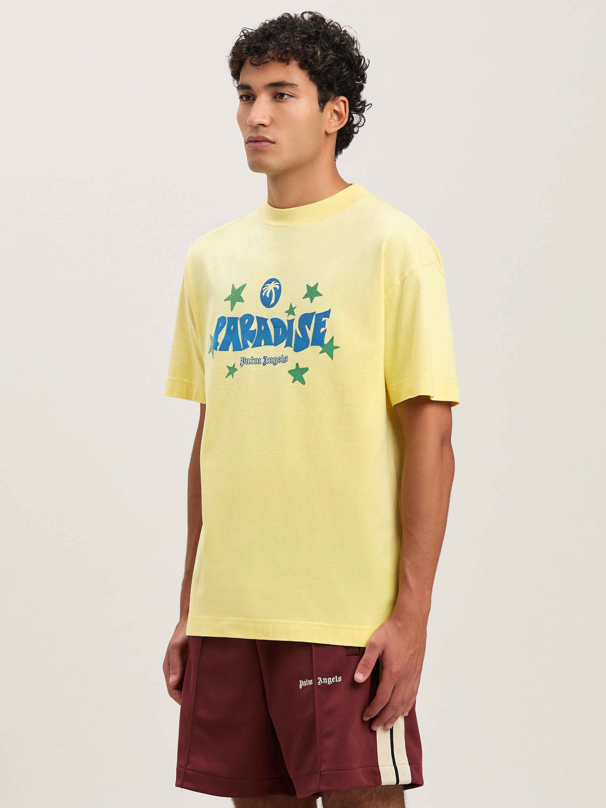 PALM ANGELS  Paradise T-shirt GIALLO - BLU PMAA001S25JER001