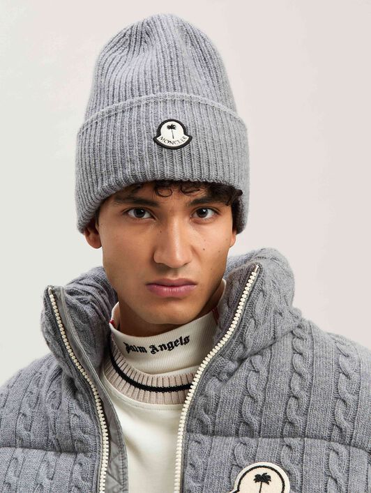 PALM ANGELS  ribbed beanie Moncler x Palm Angels GREY - WHITE PMLC033T25KNI001