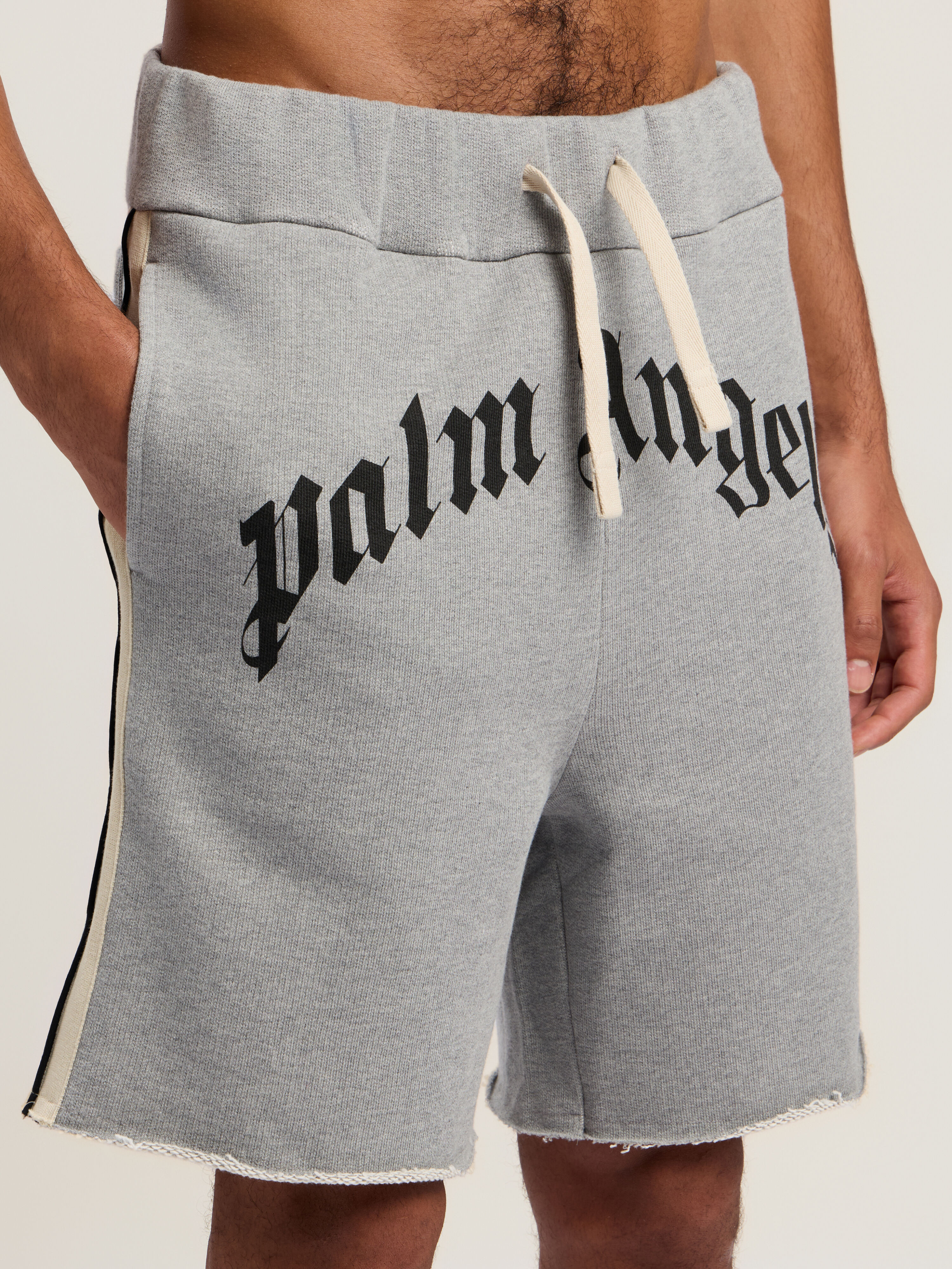 PALM ANGELS Curved Logo Track Sweatshort GREY MELANGE - BLACK PMCI026F25FLE001