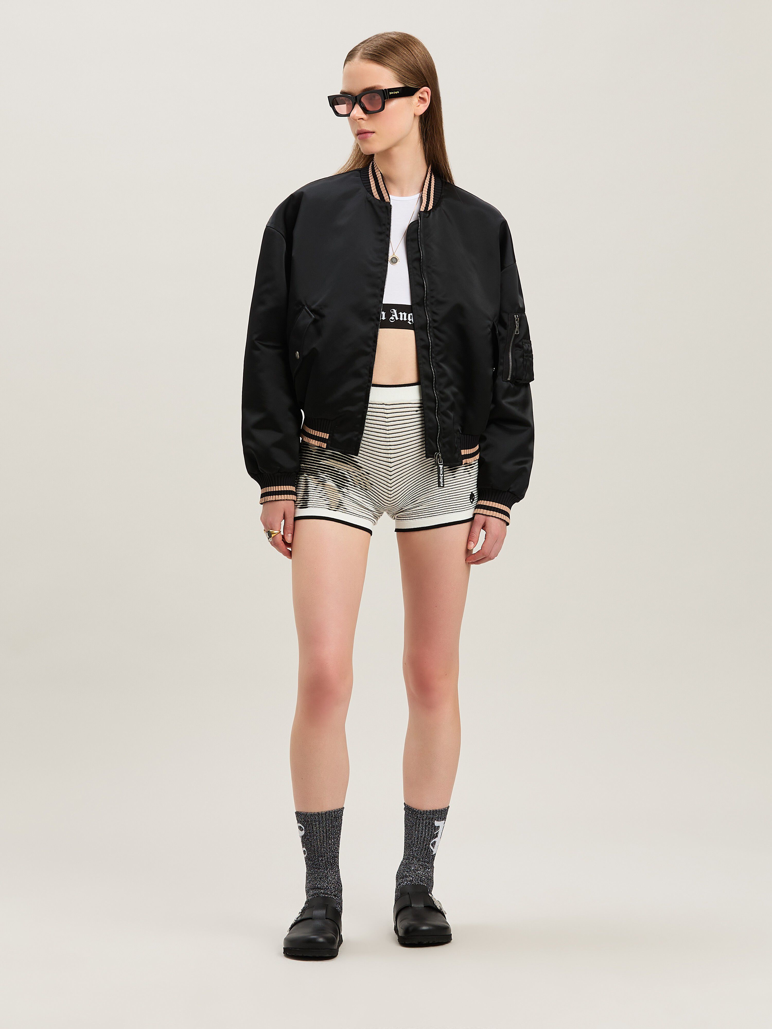 PALM ANGELS  Curved logo bomber NERO - ROSA PWEH027S25FAB001