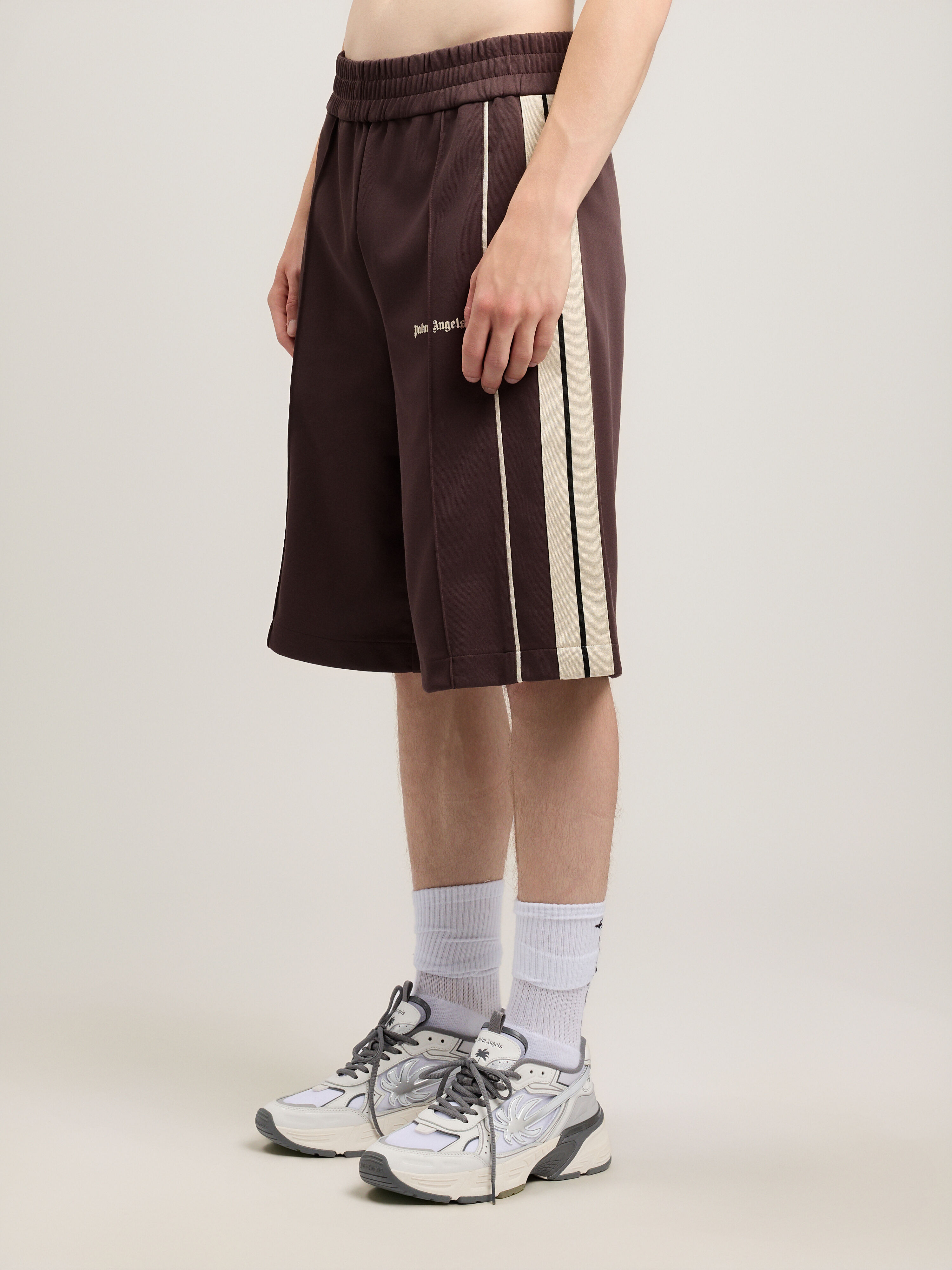 PALM ANGELS Classic Logo Vintage Track Shorts BROWN OFF WHITE PMCL00CS26FAB001